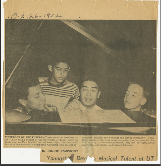 Zeke (second from left) at his music lessons at the University of Texas at Austin in 1952